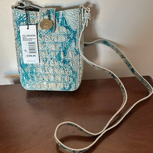 Brahmin Teal and Cream Croc-Embossed Crossbody Bag - Picture 10 of 11